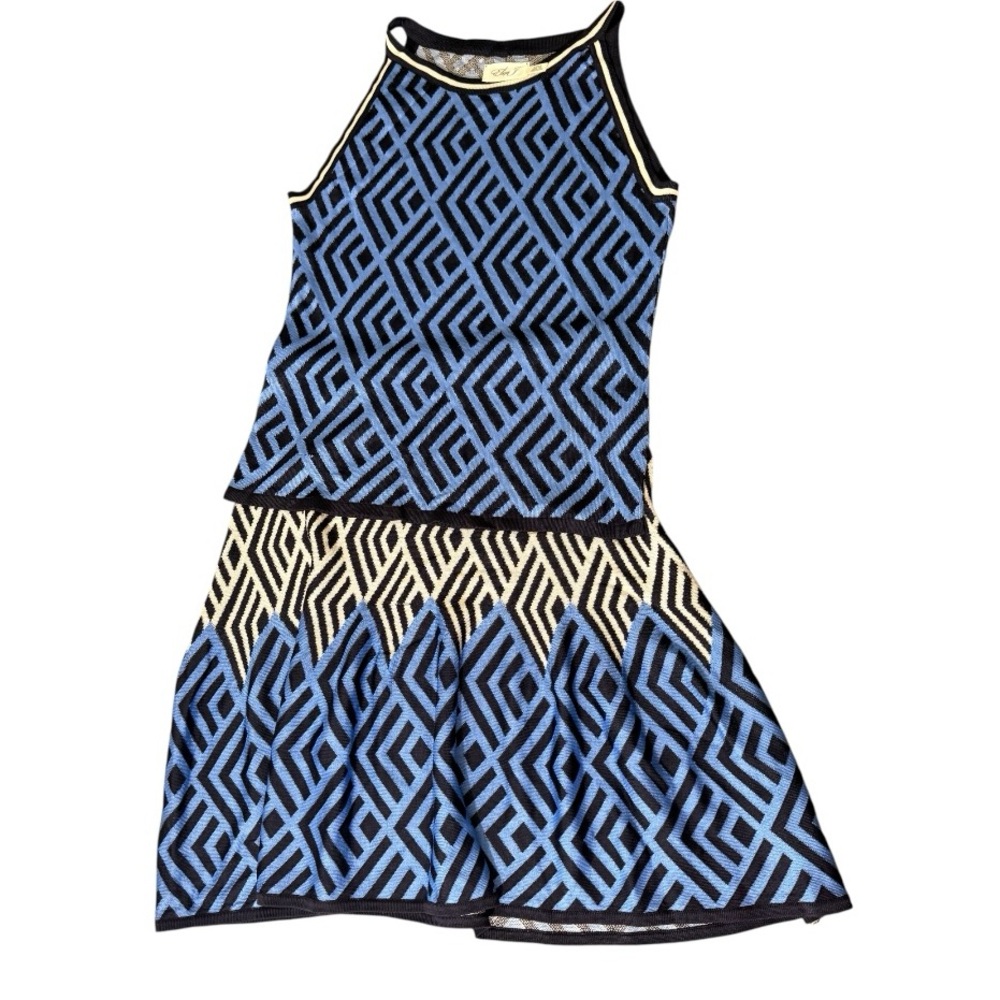 Elise J Blue & Cream Geometric Knit Two-Piece Set size Small
